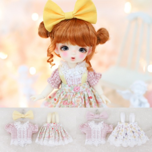 [Chibi/Pocket] Cutie Overall SkirtPink X Yellow/Pink X White
